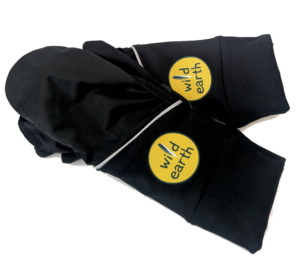 Black convertible gloves with yellow wild earth logo